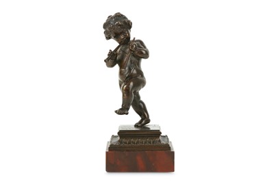 Lot 633 - ÉTIENNE-HENRI DUMAIGE (FRENCH, 1830-1888): A SMALL BRONZE STATUETTE OF A PUTTO