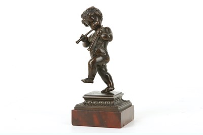 Lot 633 - ÉTIENNE-HENRI DUMAIGE (FRENCH, 1830-1888): A SMALL BRONZE STATUETTE OF A PUTTO