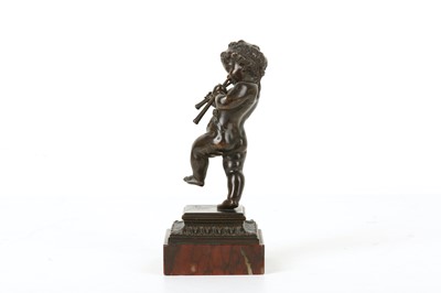 Lot 633 - ÉTIENNE-HENRI DUMAIGE (FRENCH, 1830-1888): A SMALL BRONZE STATUETTE OF A PUTTO