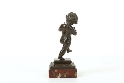Lot 633 - ÉTIENNE-HENRI DUMAIGE (FRENCH, 1830-1888): A SMALL BRONZE STATUETTE OF A PUTTO