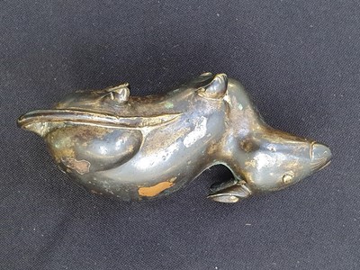 Lot 17 - A CHINESE COPPER AND SILVER-SPLASHED BRONZE 'RAT' PAPERWEIGHT.