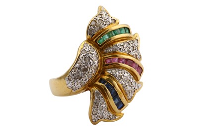 Lot 17 - An emerald, ruby, sapphire and diamond dress ring