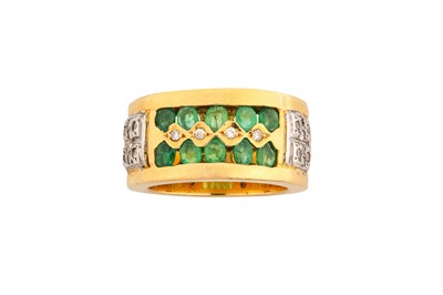 Lot 57 - An emerald and diamond bangle, earrings, and ring suite