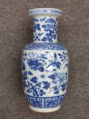 Lot 346 - A CHINESE BLUE AND WHITE 'BIRDS AND FLOWER' VASE.