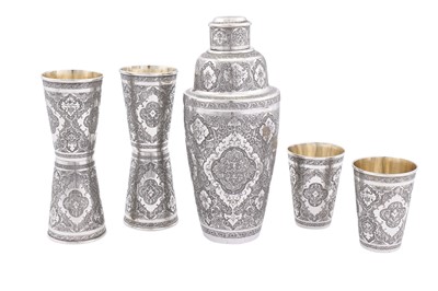 Lot 100 - A mid-20th century Iranian (Persian) silver cocktail set, Isfahan circa 1965 mark of Rabi’i
