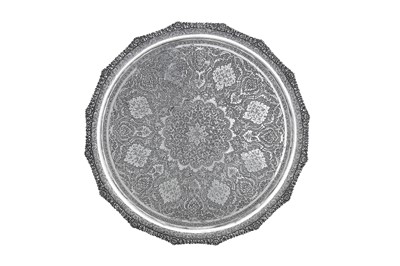 Lot 99 - A mid-20th century Iranian (Persian) 840 standard silver tray, Isfahan circa 1940 mark of Bagher Parvaresh (c.1910-1978, master 1928)