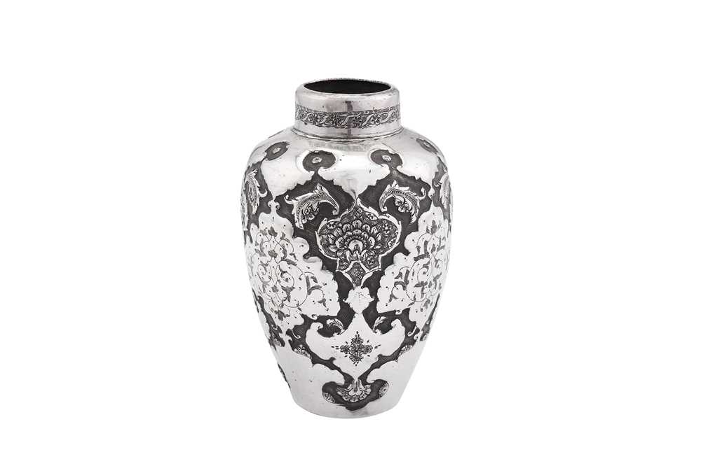 Lot 89 - An early to mid-20th century Iranian (Persian) unmarked silver vase, Isfahan circa 1920-40