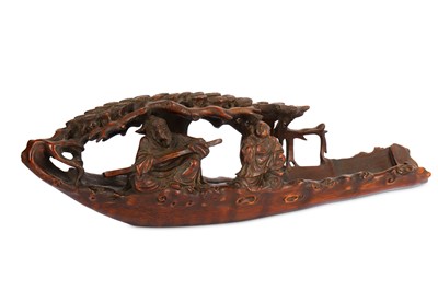 Lot 390 - A CHINESE BAMBOO 'IMMORTAL RAFT' CARVING.