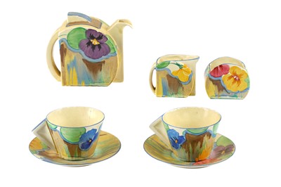 Lot 297 - A Art Deco Clarice Cliff Fantasque Stamford tea for two in the 'Pansies' pattern