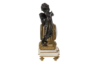 Lot 201 - A LATE 19TH CENTURY FRENCH GILT AND PATINATED BRONZE FIGURAL MANTLE CLOCK DEPICTING CUPID