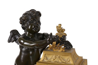 Lot 23 - A LATE 19TH CENTURY FRENCH GILT AND PATINATED BRONZE FIGURAL MANTLE CLOCK