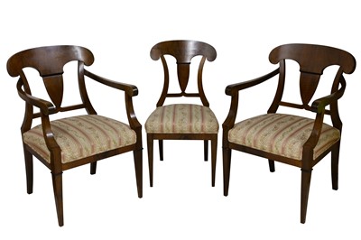 Lot 410 - A set of six mid 20th Century Biedermeier style figured walnut dining chairs