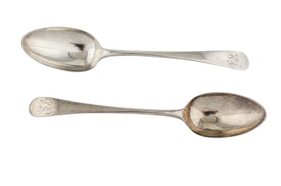 Lot 220a - A matched pair of George III sterling silver tablespoons, London 1777 and 1784 by Hester Bateman