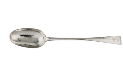 Lot 214 - A George II Irish sterling silver hook-end basting spoon, Dublin 1758 by John Laughlin Snr (active 1745-74)