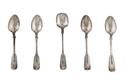 Lot 237 - A set of four Victorian Scottish provincial sterling silver teaspoons and sugar shovel, Aberdeen 1855 by George Sangaster