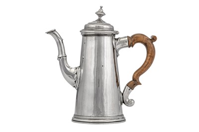 Lot 294 - A George II ‘duty dodger’ silver bachelor coffee pot, London circa 1740 by Edward Feline (reg. 25th Aug 1720)