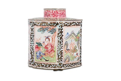 Lot 402 - A CHINESE FAMILLE ROSE CANTON ENAMEL TEA CADDY.