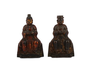 Lot 246 - A PAIR OF CHINESE GILT-LACQUER BRONZE FIGURES OF IMMORTALS.