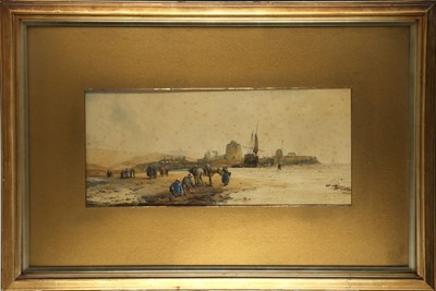 Lot 520 - J.T. Hill, Victorian watercolour, seaside view,...