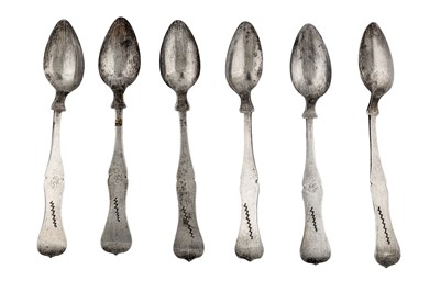 Lot 114 - A set of six late 19th / early 20th century Ottoman Turkish 900 standard silver coffee spoons, Tughra of Sultan Abdul Hamid II (1876-1909)
