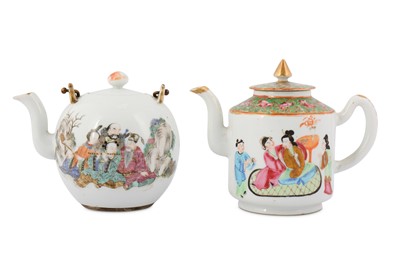 Lot 907 - TWO CHINESE FAMILLE ROSE TEAPOTS AND COVERS.