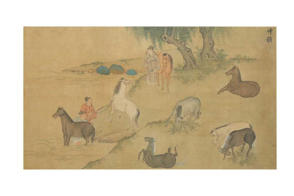 Lot 111 - A CHINESE PAINTING OF THE 'EIGHT HORSES OF WANG MU'.