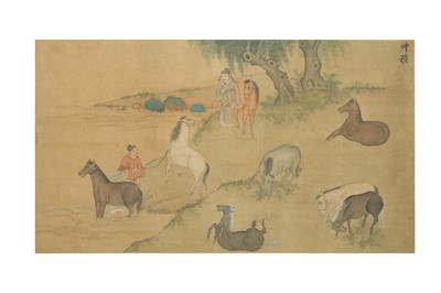 Lot 111 - A CHINESE PAINTING OF THE 'EIGHT HORSES OF WANG MU'.