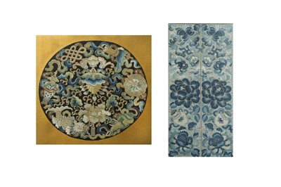 Lot 141 - THREE CHINESE EMBROIDERED PANELS.