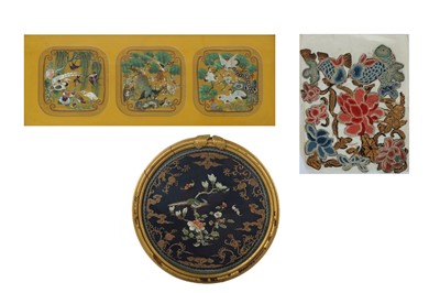 Lot 142 - A COLLECTION OF THREE CHINESE EMBROIDERED PANELS.