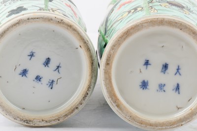 Lot 17 - A PAIR OF CHINESE FAMILLE VERTE 'FISH POND' VASES.