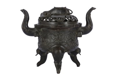Lot 505 - A CHINESE BRONZE 'ELEPHANT' INCENSE BURNER AND COVER.