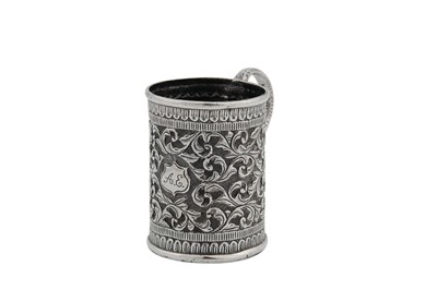Lot 122 - An early 20th century Anglo – Indian Raj unmarked silver christening mug, Cutch circa 1920