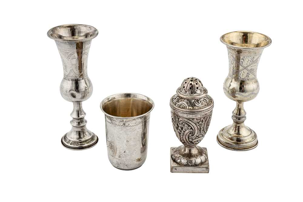Lot 162 - A mixed group of sterling silver including an Edwardian gilt kiddush cup, London 1908 by MS Possibly Morris Salkind