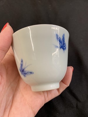 Lot 15 - A PAIR OF CHINESE BLUE AND WHITE 'BUTTERFLY' CUPS.