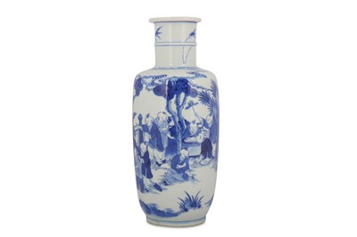 Lot 347 - A CHINESE BLUE AND WHITE ROULEAU 'BOYS' VASE.