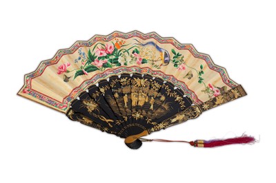 Lot 366 - A CHINESE PAPER AND LACQUER FAN.