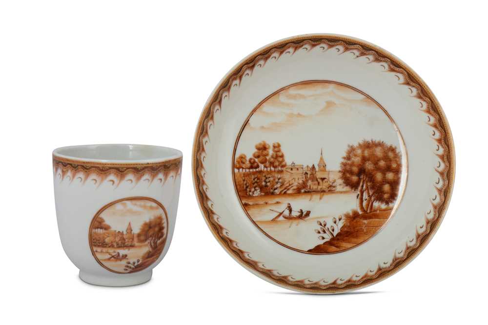 Lot 410 - A CHINESE 'LANDSCAPE' COFFEE CUP AND SAUCER.