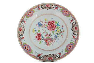 Lot 383 - A CHINESE FAMILLE ROSE 'PEONIES' DISH.