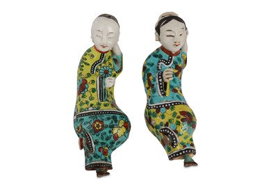 Lot 393 - A PAIR OF CHINESE FAMILLE ROSE FIGURES.