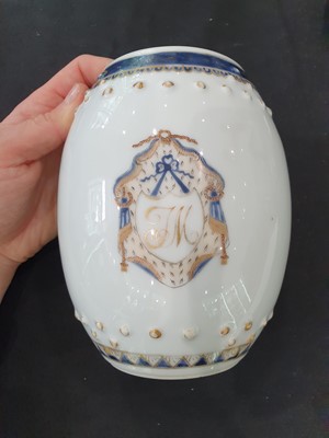 Lot 637 - TWO CHINESE TEAPOTS AND COVER AND A TEA CADDY AND COVER.