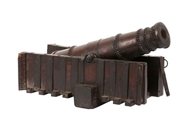 Lot 415 - AN INDIAN WOODEN CANNON MODEL