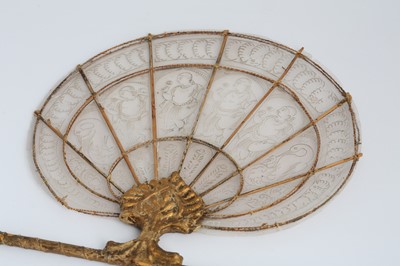 Lot 326 - AN INDIAN MICA AND GILT WOOD FAN