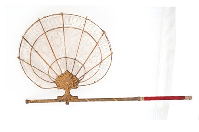 Lot 326 - AN INDIAN MICA AND GILT WOOD FAN
