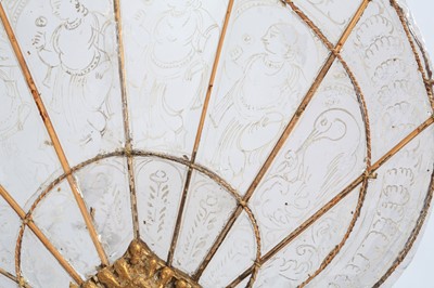 Lot 326 - AN INDIAN MICA AND GILT WOOD FAN