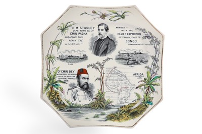 Lot 932 - A COMMEMORATIVE STAFFORDSHIRE POTTERY DISH FOR THE CONGO RELIEF EXPEDITION OF 1887
