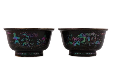 Lot 698 - A PAIR OF CHINESE LAQUE BURGAUTE BOWLS.