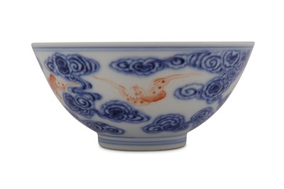 Lot 335 - A CHINESE IRON-RED AND UNDERGLAZE BLUE 'BATS' BOWL.