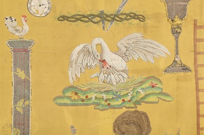 Lot 202 - AN EMBROIDERED PANEL OF CHINESE YELLOW SILK