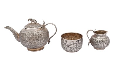 Lot 293 - A Three-Piece Indian Silver Tea Set