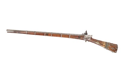 Lot 391 - λ A BONE AND MICROMOSAIC-INLAID OTTOMAN MIQUELET-LOCK RIFLE